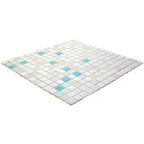White and Ocean Blue Gradient Mixed Squares Glass Pool Tile | Tile Club