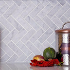 1X3 White Carrara Herringbone Polished Marble Mosaic Tile Backsplash