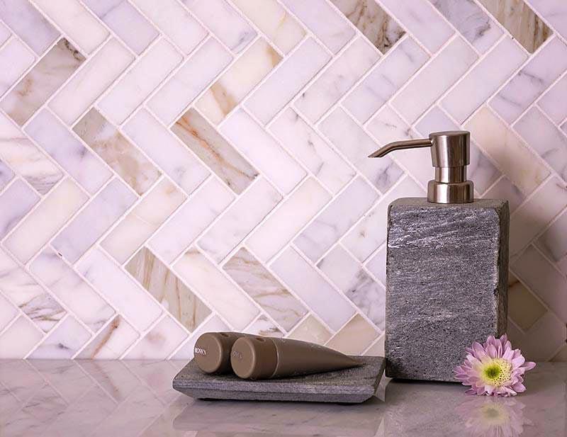 Calacatta Honed Herringbone Mosaic Tile