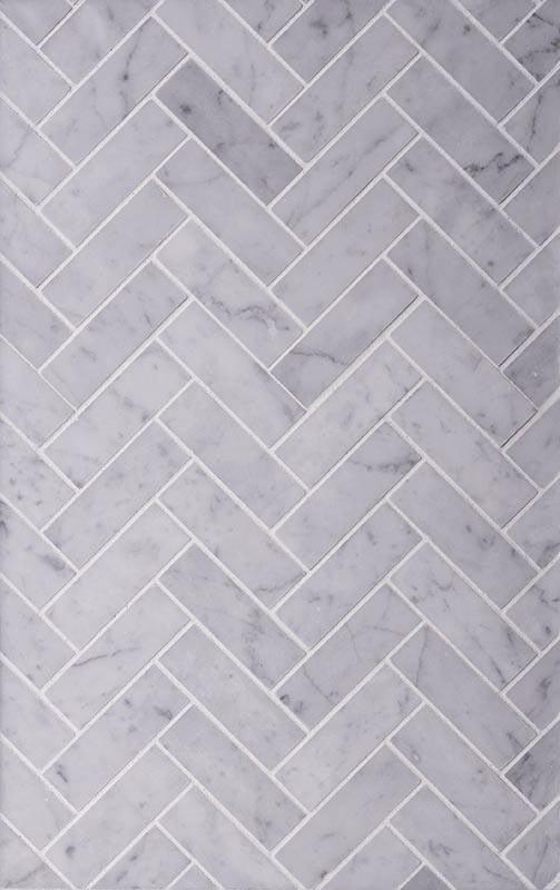 1X3 White Carrara Herringbone Polished Marble Mosaic Tile Backsplash
