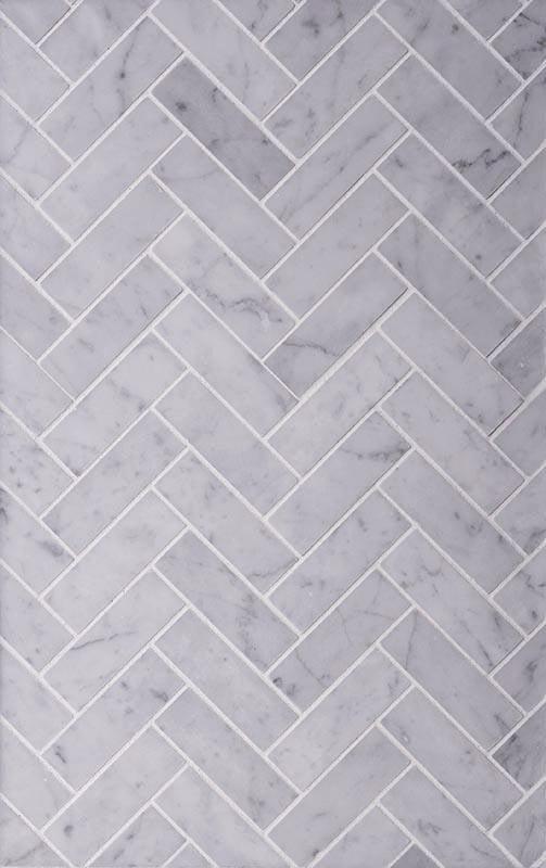 1X3 White Carrara Herringbone Polished Marble Mosaic Tile Backsplash