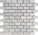 1X2 White Carrara Brick Marble Tile on Mesh