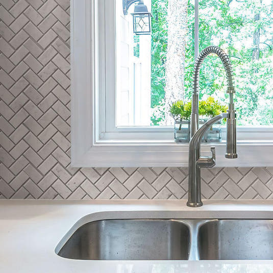 1X2 White Carrara Marble Herringbone Polished Marble Mosaic Tile | Tile Club