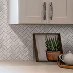 1X2 White Carrara Marble Herringbone Polished Marble Mosaic Tile | Tile Club