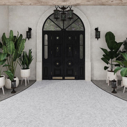 1X2 White Carrara Marble Herringbone Polished Marble Mosaic Tile | Tile Club
