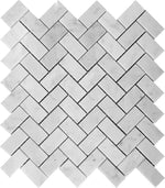 1X2 White Carrara Herringbone Polished Marble Mosaic Tile