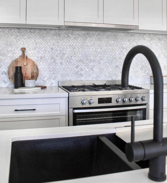 1X2 White Carrara Herringbone Polished Marble Mosaic Tile