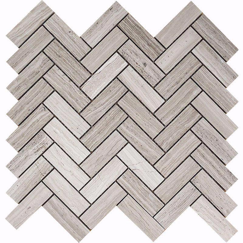 1X3 Herringbone Wooden Beige Polished Marble Mosaic Tile
