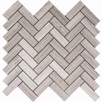 1X3 Herringbone Wooden Beige Polished Marble Mosaic Tile