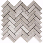1X3 Herringbone Wooden Beige Polished Marble Mosaic Tile
