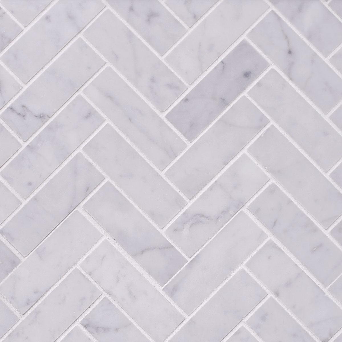 White Carrara Herringbone Honed Marble Mosaic Tile