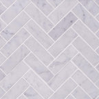 White Carrara Herringbone Honed Marble Mosaic Tile