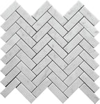 1X3 White Carrara Herringbone Honed Marble Mosaic Tile 
