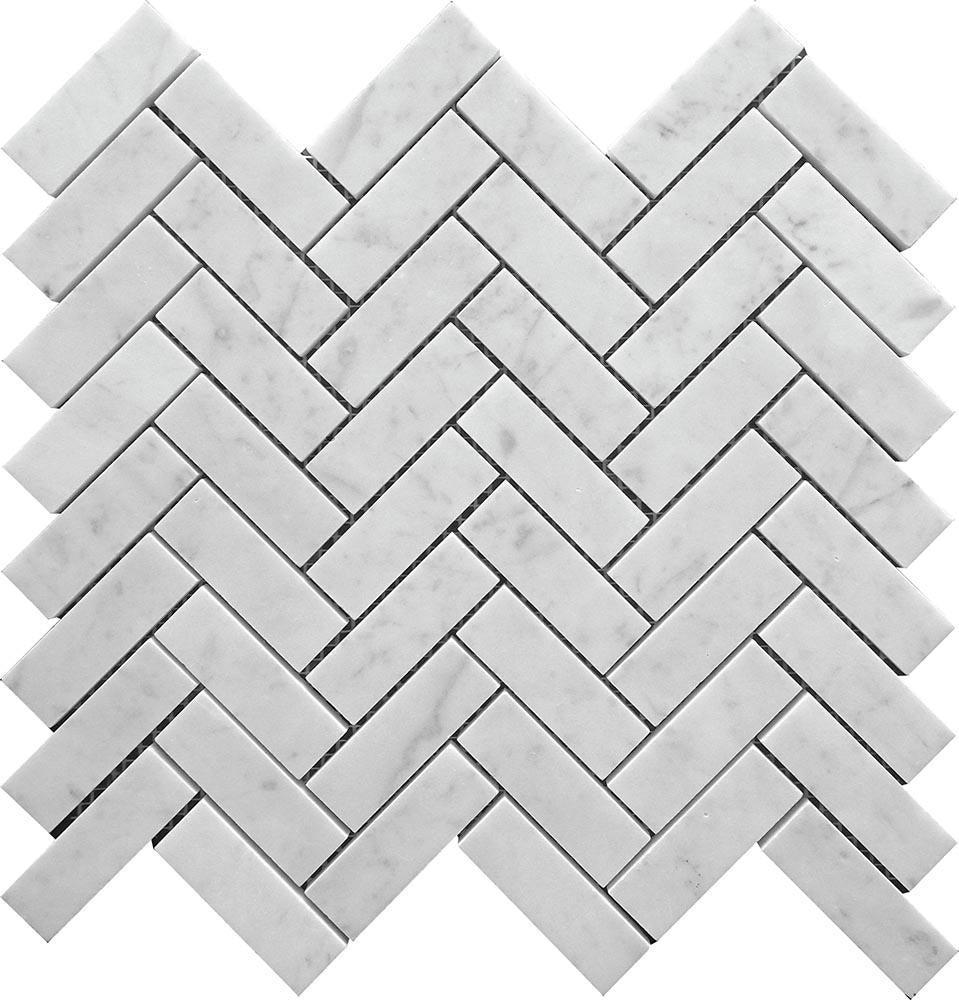 1X3 White Carrara Herringbone Honed Marble Mosaic Tile 