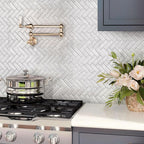 1X3 White Carrara Herringbone Polished Marble Mosaic Tile | Tile Club
