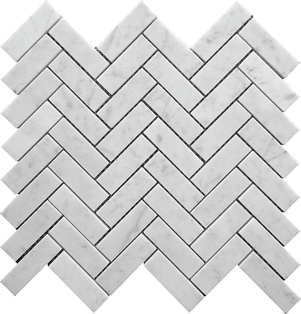 Carrara marble herringbone tile