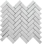 Carrara marble herringbone tile