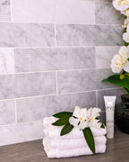 Carrara Marbled Etched Subway Tile