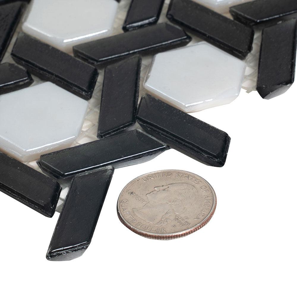 Black And White Weaved Hexagon Glass Mosaic Tile | Tile Club