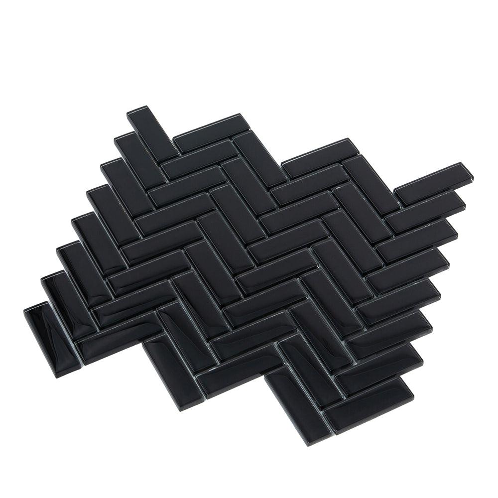 Obsidian Black Herringbone Glass Tile | Tile Club