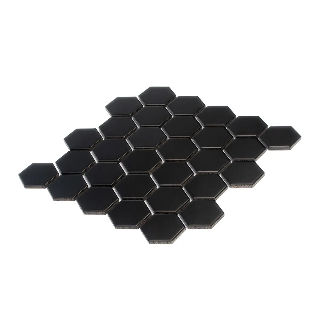 2'' Black Matte Hexagon Porcelain Mosaic | Tile Club