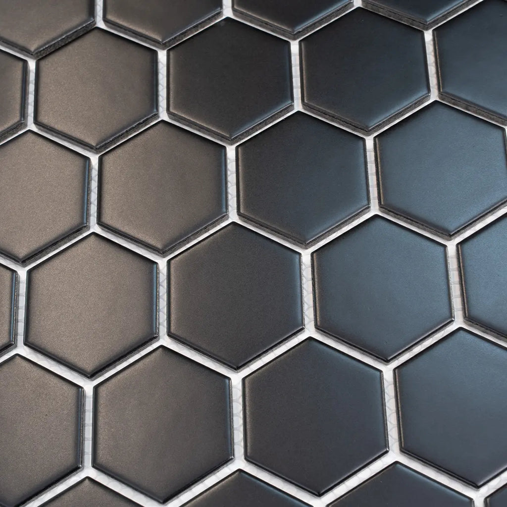 2'' Black Matte Hexagon Porcelain Mosaic | Tile Club