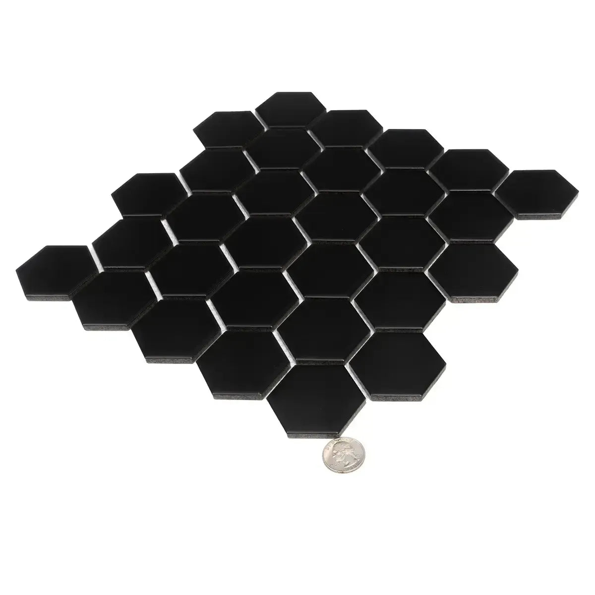 2'' Black Matte Hexagon Porcelain Mosaic | Tile Club