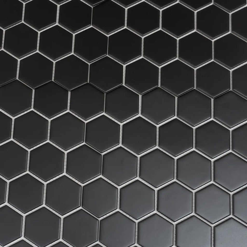 2'' Black Matte Hexagon Porcelain Mosaic | Tile Club