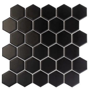 2'' Black Matte Hexagon Porcelain Mosaic