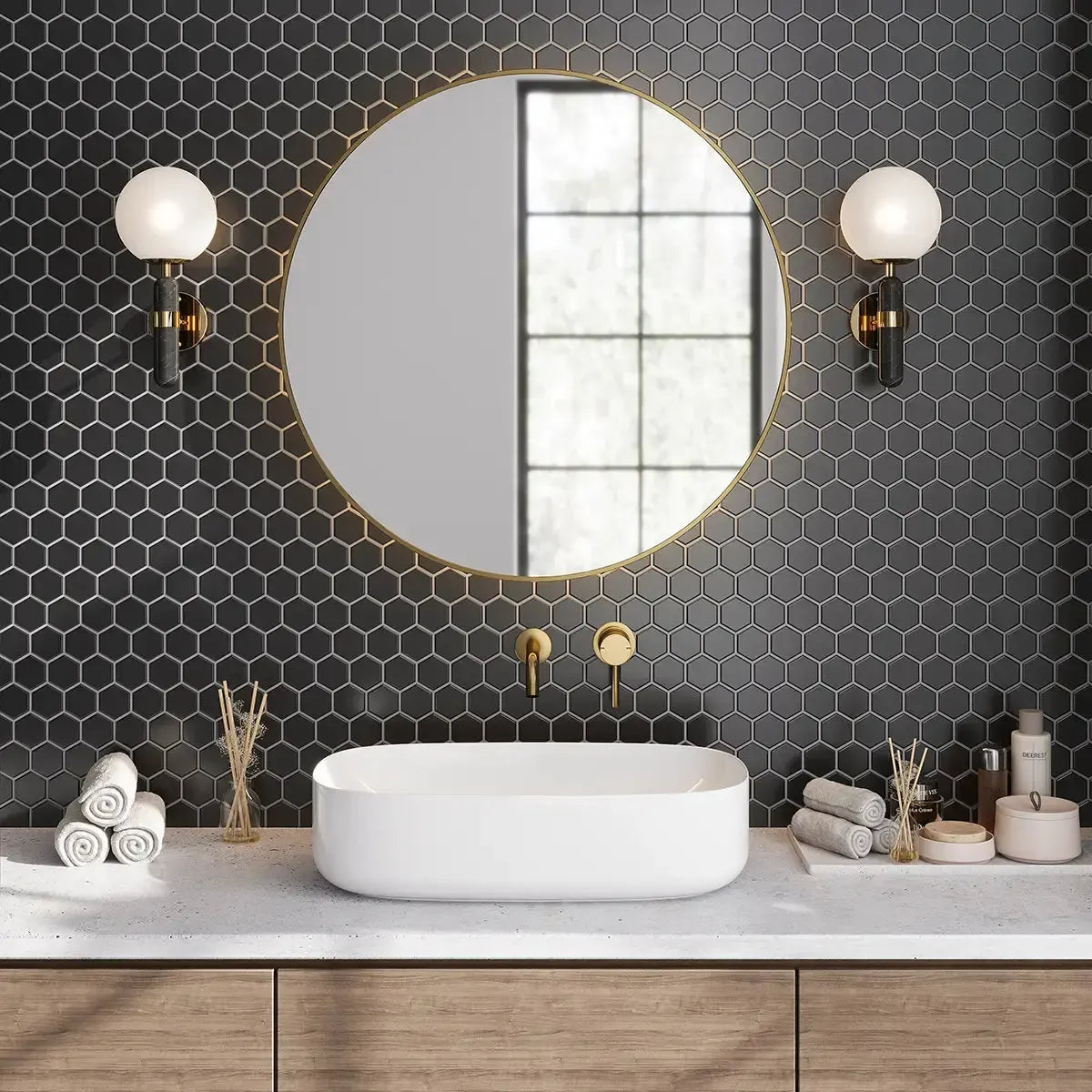 2'' Black Matte Hexagon Porcelain Mosaic | Tile Club