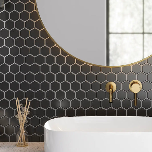 2'' Black Matte Hexagon Porcelain Mosaic Bathroom Wall Tile