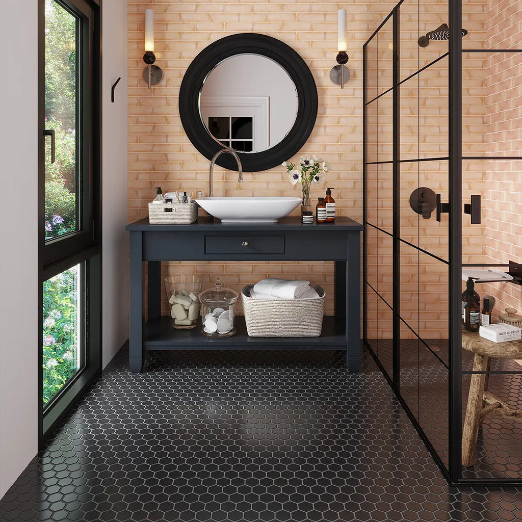 2'' Black Matte Hexagon Porcelain Mosaic | Tile Club