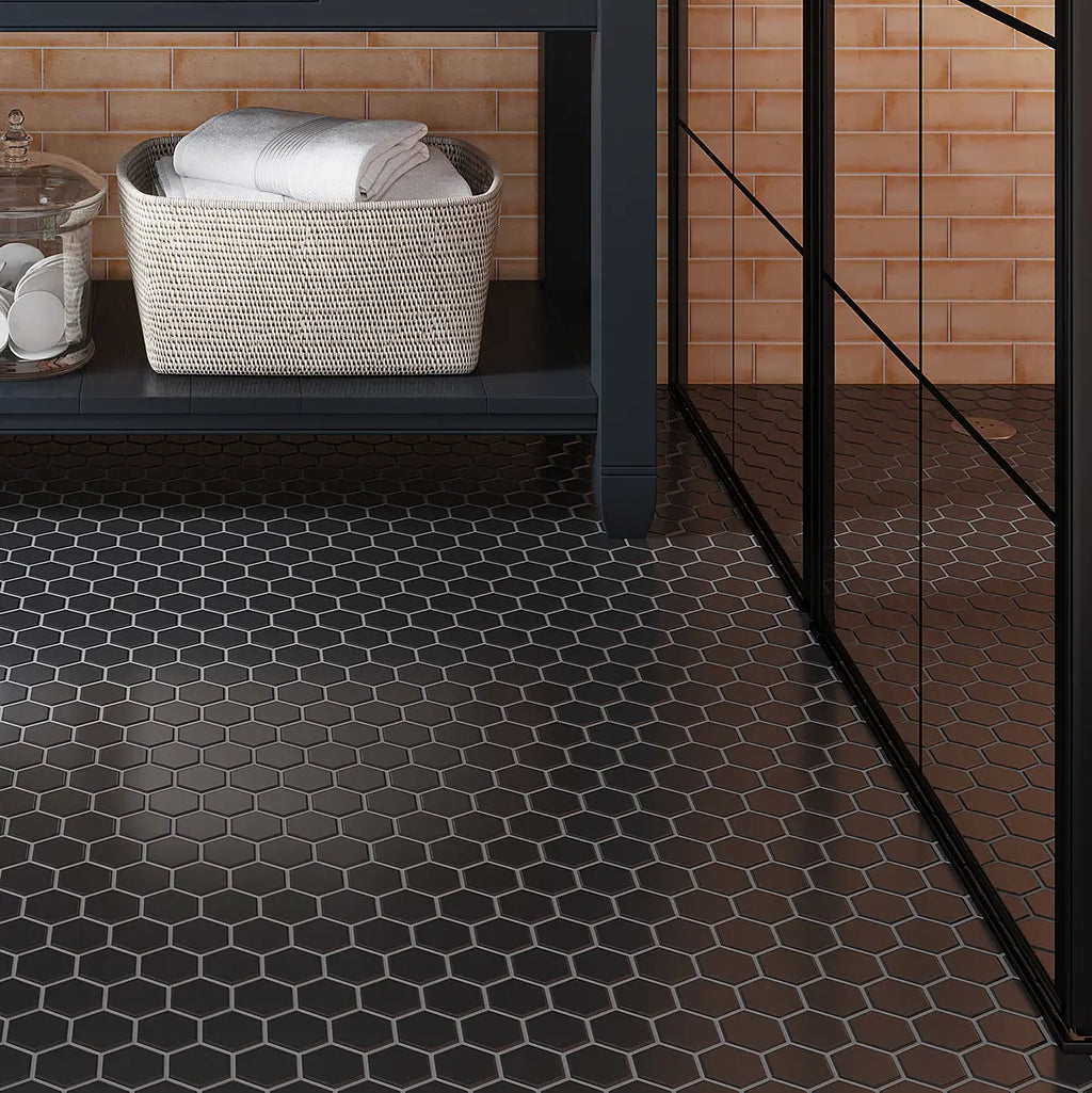 2'' Black Matte Hexagon Porcelain Mosaic | Tile Club