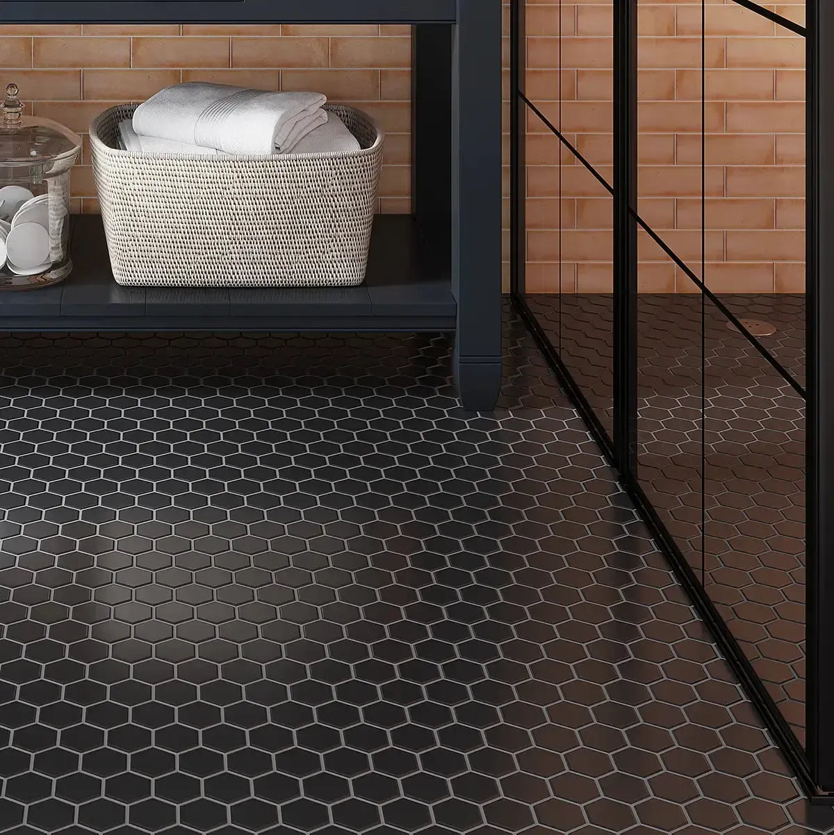2'' Black Matte Hexagon Porcelain Mosaic | Tile Club