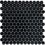 Obsidian Black Penny Round Glass Tile
