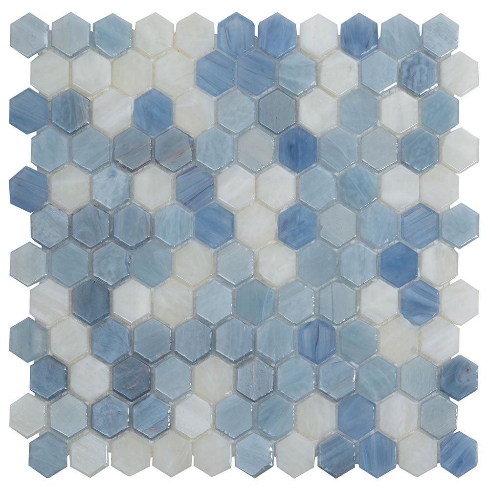 Blue And White Hexagon Glass Mosaic Tile | Tile Club