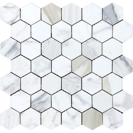 calacatta gold 2" hexagon mosaic tile polished