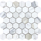 calacatta gold 2" hexagon mosaic tile polished