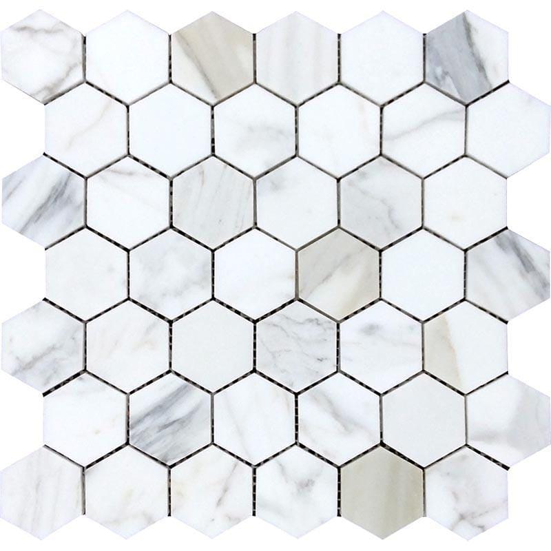 calacatta gold 2" hexagon mosaic tile polished