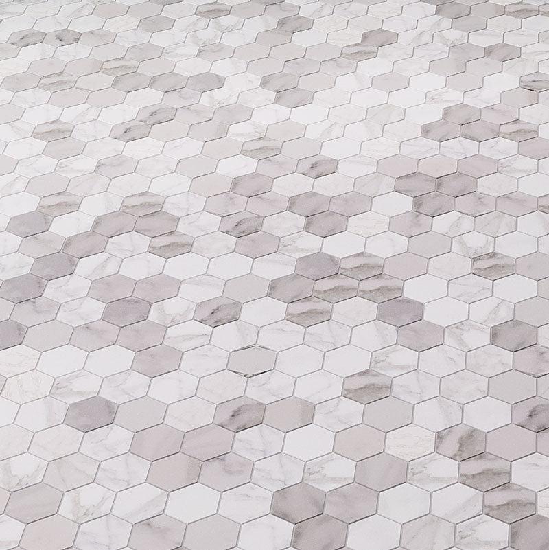 2" Calacatta Gold Hexagon Tile Polished Floor Close-up