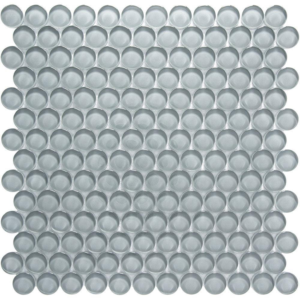 Chic Gray Penny Round Glass Tile