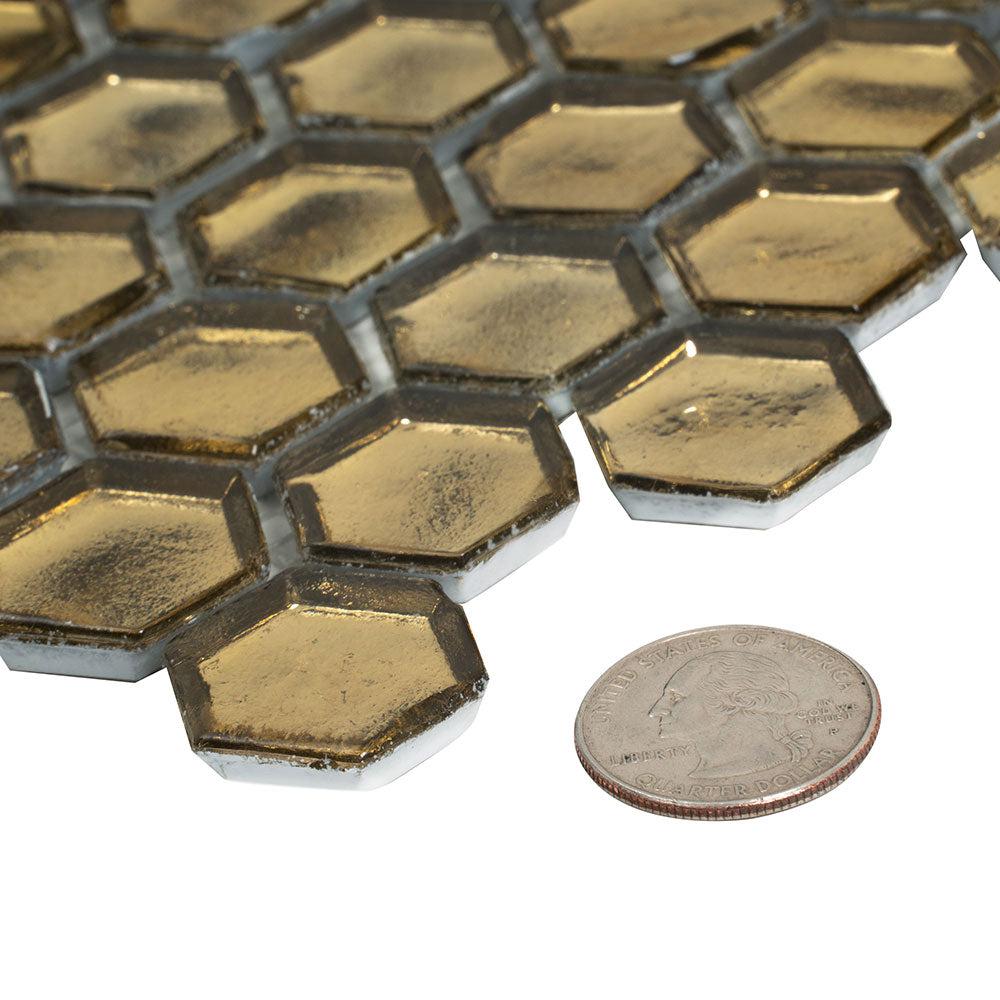 Glossy Gold Hexagon Glass Mosaic Tile | Tile Club