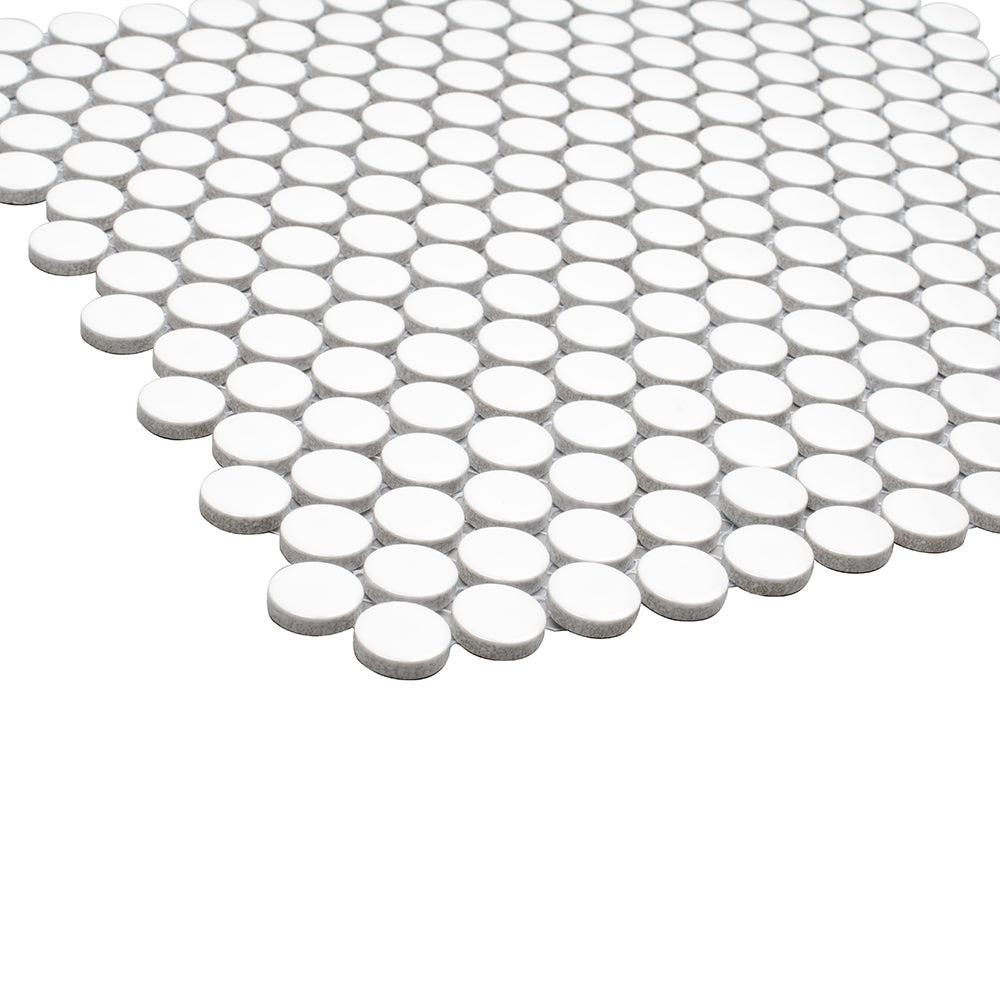 Glossy White Buttons Porcelain Penny Round Tile