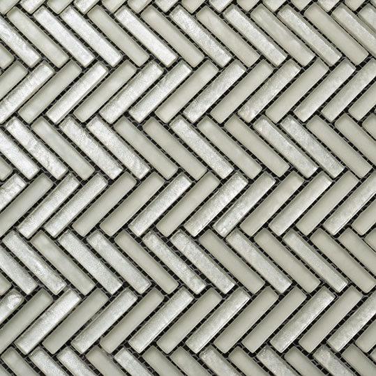 Herringbone White Glass Tile