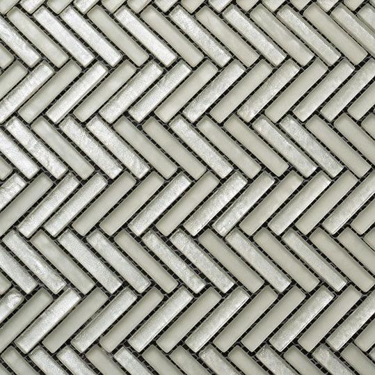 Herringbone White Glass Tile | Tile Club