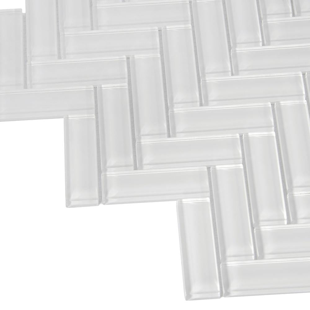 Ice White Herringbone Glass Tile