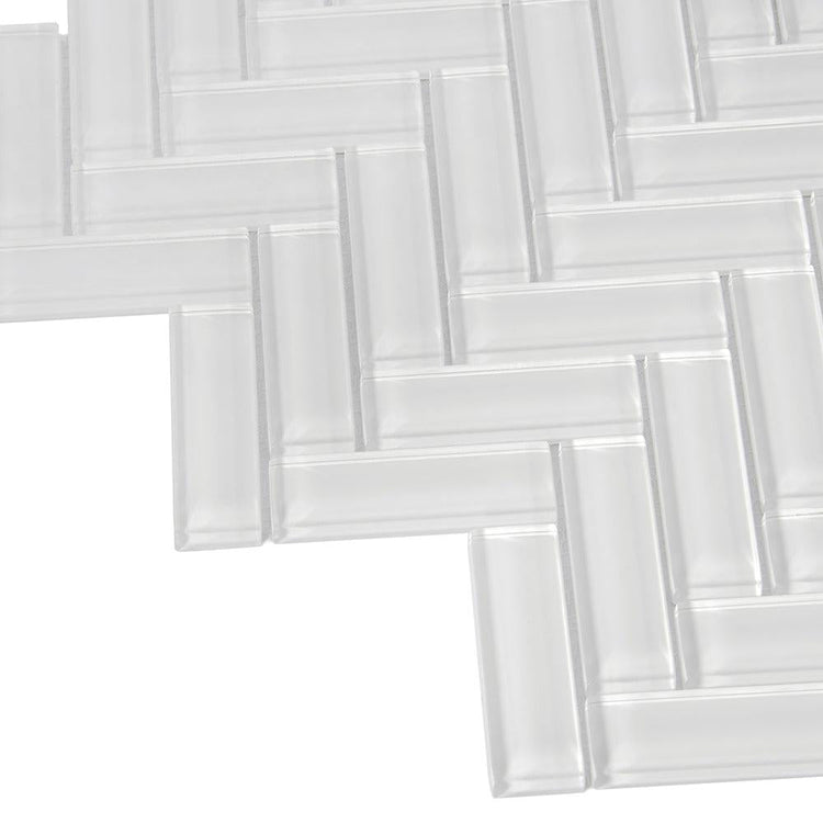 Ice White Herringbone Glass Tile | Tile Club