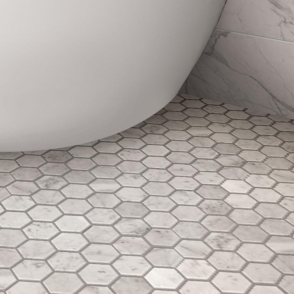 2 Inch White Carrara Hexagon Honed Marble Mosaic Tile