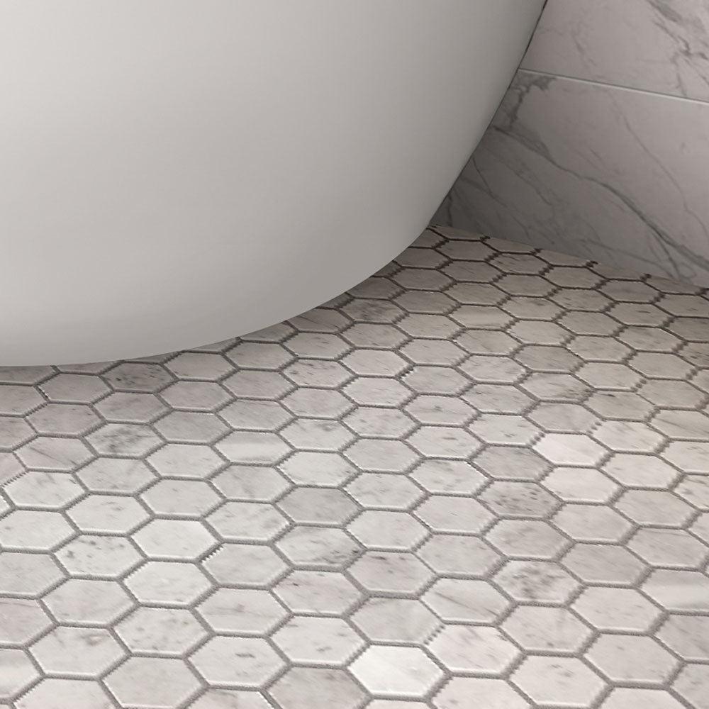 2 Inch White Carrara Hexagon Honed Marble Mosaic Tile | Tile Club
