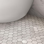 2 Inch White Carrara Hexagon Honed Marble Mosaic Tile | Tile Club